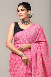 Traditional Authentic Hand Block Printed Pure Organic Cotton Sarees With matching Blouse(BFCS27)
